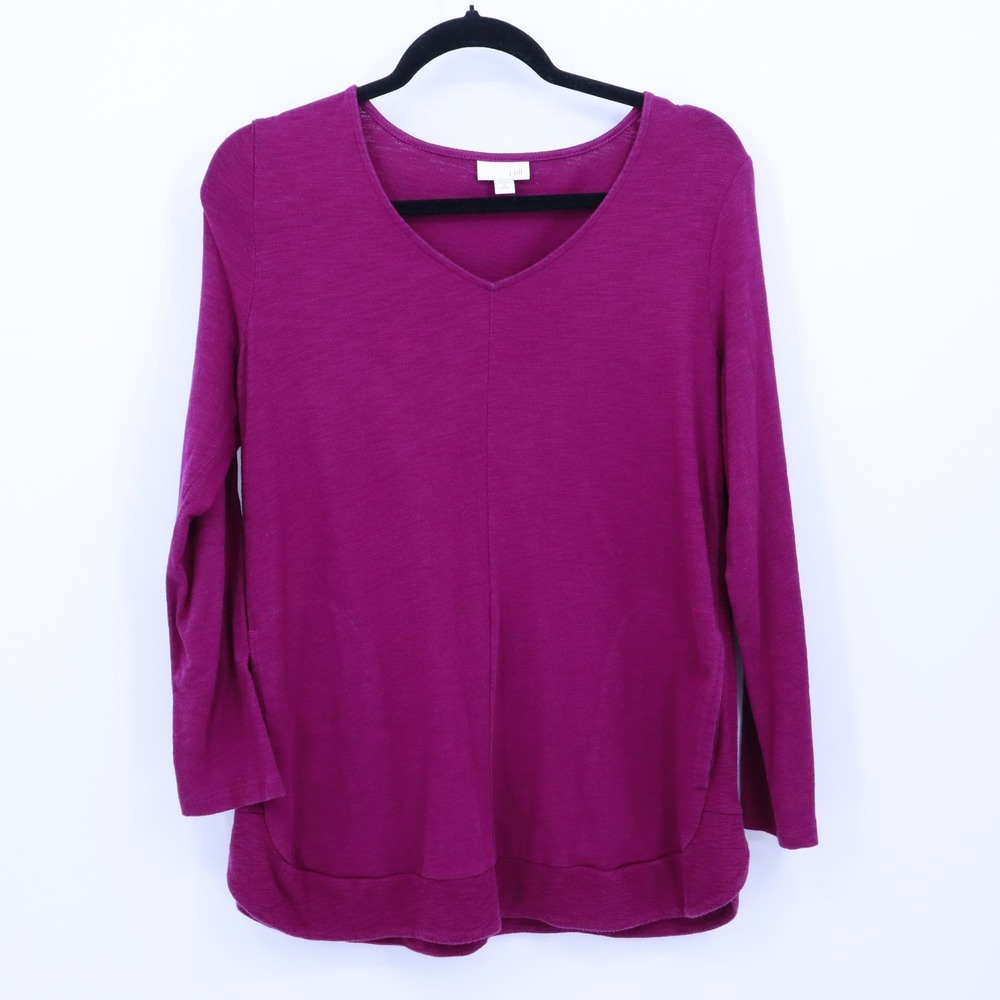 J Jill Cotton Blend V-Neck Long Sleeve Tunic Womens M Petite Pink Oversize Flowy